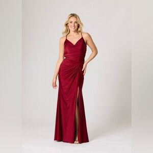 B Darlin Ruched Burgundy Maxi Dress
